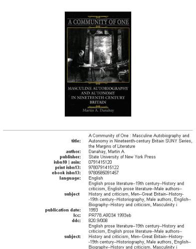 ﻿جامعه یک نفره: زندگی نامه مردانه و خودمختاری در بریتانیای قرن نوزدهم