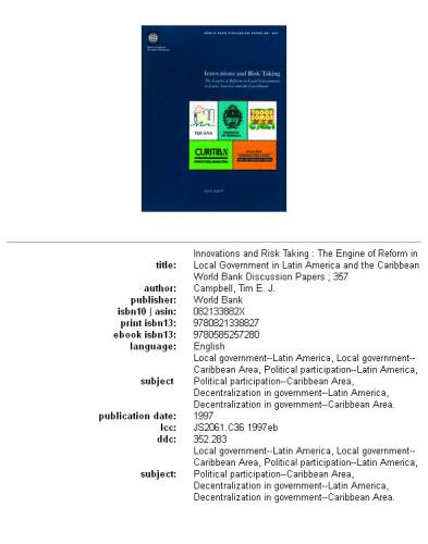 ﻿نوآوری ها و ریسک پذیری: موتور اصلاحات در دولت محلی در آمریکای لاتین و کارائیب (مقاله بحث بانک جهانی)