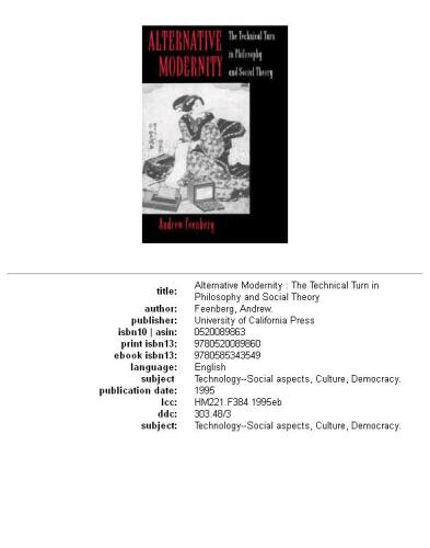 ﻿مدرنیته جایگزین: چرخش فنی در فلسفه و نظریه اجتماعی