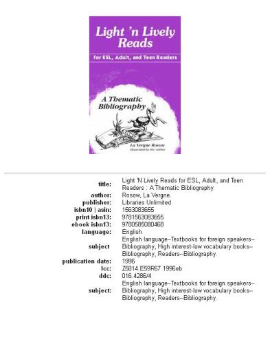 ﻿Light 'n Lively Reads برای ESL، بزرگسالان و خوانندگان نوجوان: کتابشناسی موضوعی