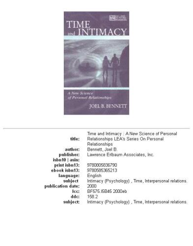 ﻿زمان و صمیمیت: علم جدیدی از روابط شخصی (مجموعه لیا در مورد روابط شخصی)