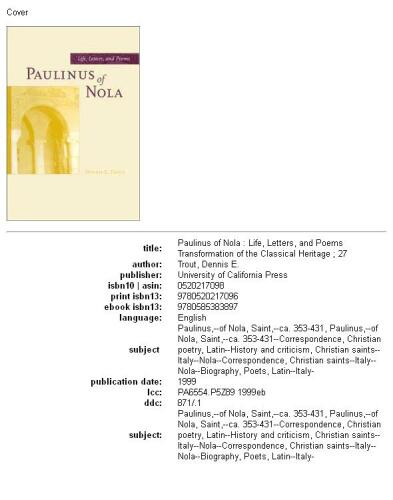 ﻿پائولینوس نولا: زندگی، نامه ها و اشعار (دگرگونی میراث کلاسیک)