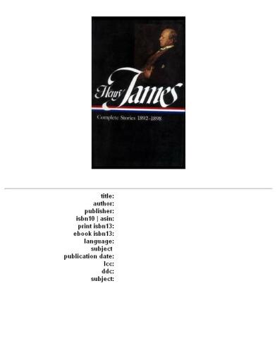 ﻿هنری جیمز: داستان های کامل، 1892-1898 (کتابخانه آمریکا)