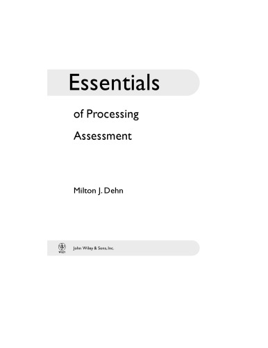 ﻿Essentials of Processing Assessment (Essentials of Psychological Assessment)