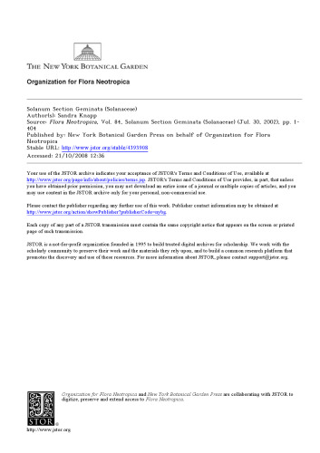 ﻿Solanum Section Geminata (Solanaceae) (نمونوگرافی فلورا نئوتروپیکا شماره 84)