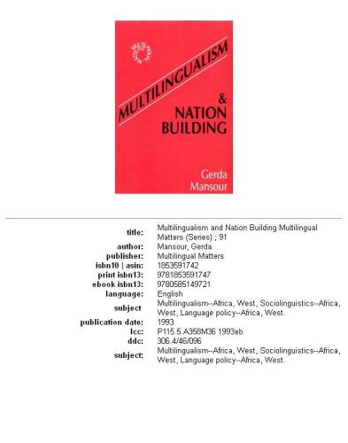 ﻿چندزبانگی و ملت سازی (موضوعات چند زبانه، شماره 91)