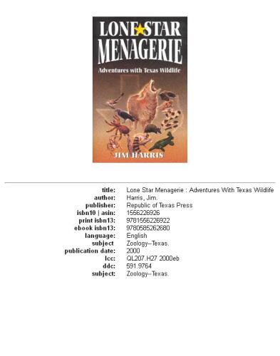 ﻿Lone Star Menagerie: Adventures with Texas Wildlife