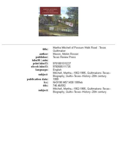 ﻿مارتا میچل از Possum Walk Road: Texas Quiltmaker