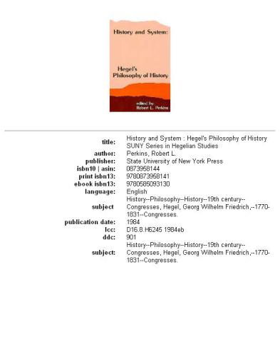 ﻿تاریخ و نظام: فلسفه تاریخ هگل