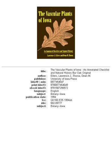 ﻿گیاهان آوندی آیووا: چک لیست مشروح و تاریخ طبیعی (کتاب بور اوک)