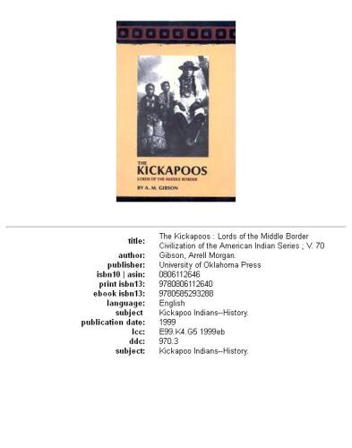 ﻿Kickapoos: Lords of the Middle Border (تمدن سرخپوستان آمریکایی)