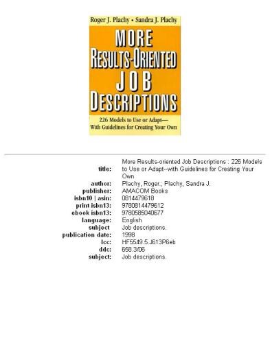 ﻿توضیحات شغلی بیشتر مبتنی بر نتایج: 226 مدل برای استفاده یا تطبیق -- با دستورالعمل هایی برای ایجاد مدل خود