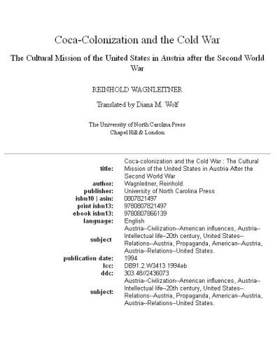 ﻿استعمار کوکا و جنگ سرد: ماموریت فرهنگی ایالات متحده در اتریش پس از جنگ جهانی دوم