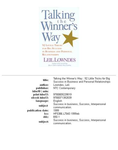 ﻿صحبت کردن در مورد راه برنده: 92 ترفند کوچک برای موفقیت بزرگ در تجارت و روابط شخصی