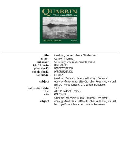 ﻿Quabbin: The Accidental Wilderness