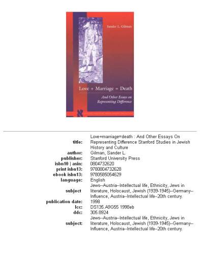 ﻿عشق + ازدواج = مرگ: و مقالات دیگر در مورد بازنمایی تفاوت (مطالعات استنفورد در تاریخ یهودیان و ج)