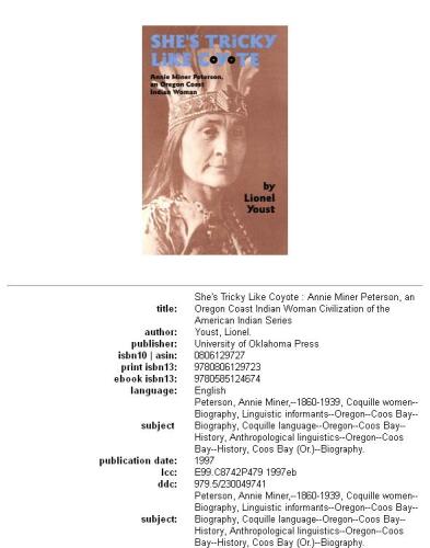 ﻿او مانند Coyote روی حیله و تزویر است: آنی ماینر پیترسون ، یک زن هندی در ساحل اورگان