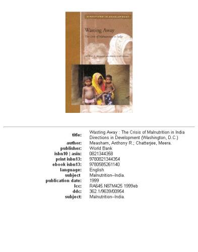 ﻿هدر رفتن: بحران سوء تغذیه در هند (جهت های توسعه (واشنگتن، دی سی).)
