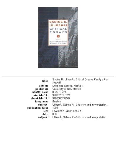 ﻿Sabine R. Ulibarri: Critical Essays (Paso Por Aqui: Series on the Nuevomexicano Literary Heritage)