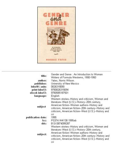 ﻿جنسیت و ژانر: مقدمه ای بر نویسندگان زن فرمول وسترن، 1900-1950