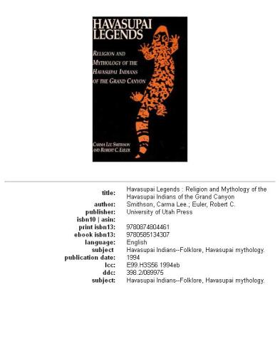 ﻿افسانه های هاواسوپای: دین و اساطیر سرخپوستان هاواسوپای گراند کانیون