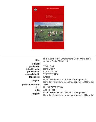 ﻿السالوادور: مطالعه توسعه روستایی (مطالعه کشور بانک جهانی)