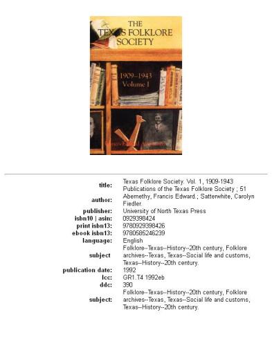 ﻿انجمن فولکلور تگزاس، 1909-1943 (انتشارات انجمن فولکلور تگزاس)