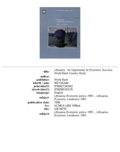 ﻿لیتوانی: فرصتی برای موفقیت اقتصادی: گزارش اصلی (مطالعه کشوری بانک جهانی)