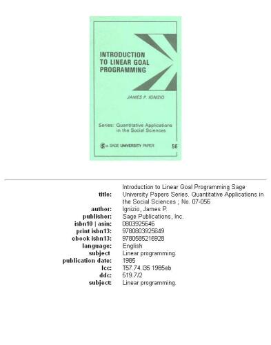 ﻿مقدمه ای بر برنامه ریزی هدف خطی (کاربردهای کمی در علوم اجتماعی)