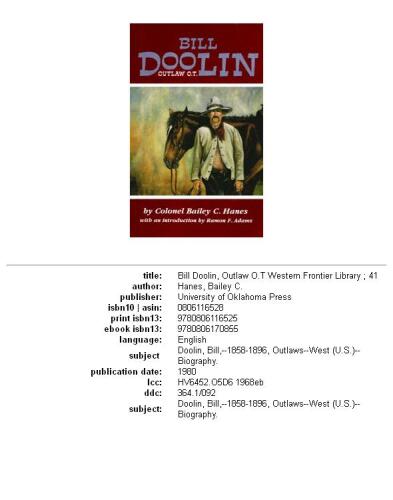 ﻿بیل دولین، Outlaw O.T (کتابخانه مرزی غربی، V. 41)