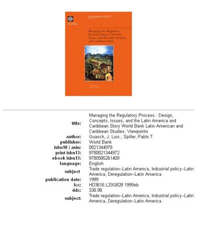 ﻿مدیریت فرآیند تنظیمی: طراحی، مفاهیم، ​​مسائل، و داستان آمریکای لاتین و کارائیب (بانک جهانی مطالعات آمریکای لاتین و کارائیب. دیدگاه ها)