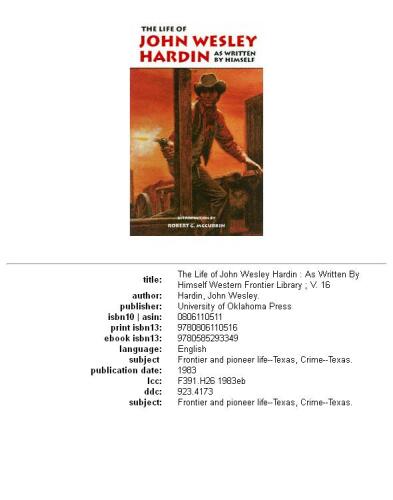 ﻿زندگی جان وسلی هاردین که توسط خودش نوشته شده است