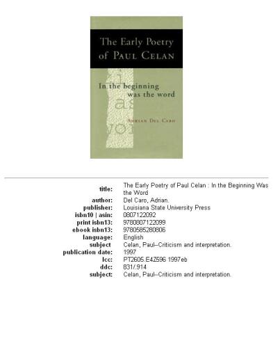 ﻿شعر اولیه پل سلان: در آغاز کلمه بود