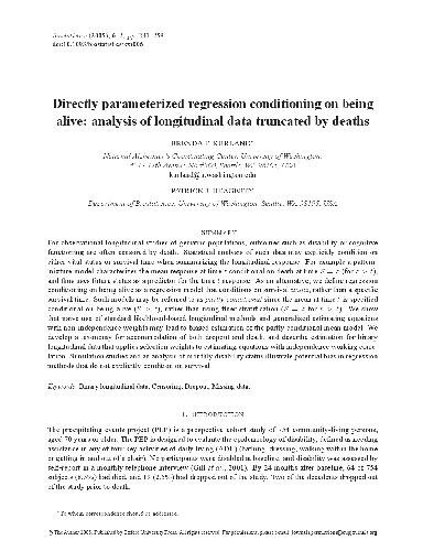 به طور مستقیم شرط تنظیم رگرسیون در زنده بودن: تجزیه و تحلیل داده های طولی کوتاه شده توسط مرگ و میر
