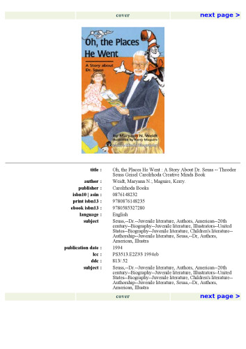 ﻿اوه ، مکانهایی که او رفت: داستانی درباره دکتر سوس-تئودور سئوس گیزل (کتاب ذهنیت خلاق Carolrhoda)