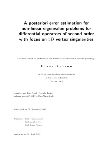 ﻿تخمین خطای پسینی برای مسائل ارزش ویژه غیرخطی برای عملگرهای دیفرانسیل مرتبه دوم با تمرکز بر تکینگی های راس سه بعدی