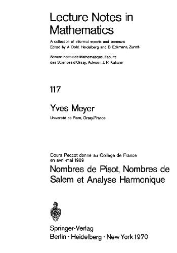 ﻿Nombres de Pi sot، Nombres de Salem et Analyse Harmonique