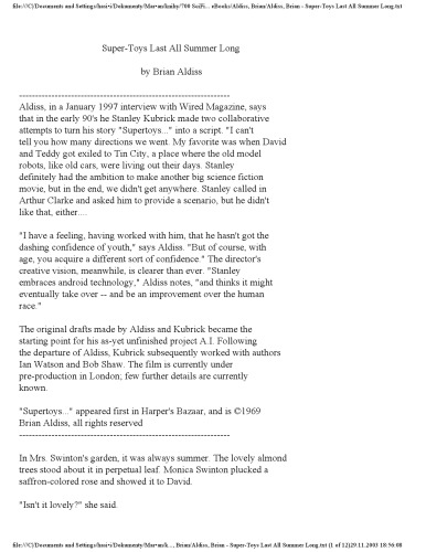 ﻿Supertoys تمام تابستان طول می کشد: و داستان های دیگر از زمان آینده