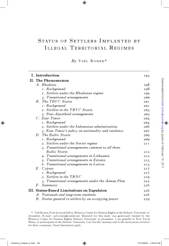 ﻿وضعیت شهرک نشینان کاشته شده توسط رژیم های غیرقانونی سرزمینی