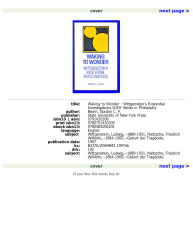 ﻿بیداری برای شگفتی: تحقیقات وجودی ویتگنشتاین