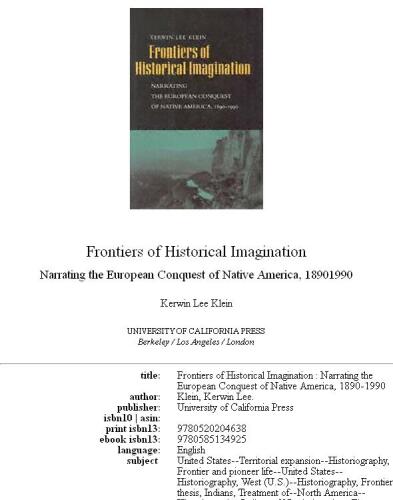 ﻿مرزهای تخیل تاریخی: روایت فتح اروپاییان بومی آمریکا، 1890-1990