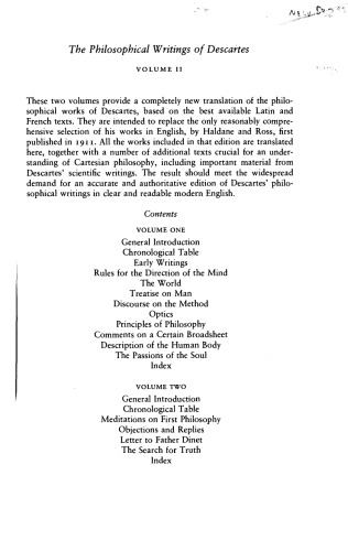 ﻿نوشته های فلسفی دکارت: جلد 2