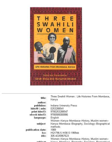﻿سه زن سواحیلی: تاریخچه زندگی از مومباسا، کنیا