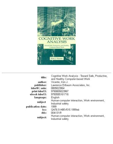 ﻿تجزیه و تحلیل کار شناختی: به سمت کار ایمن، سازنده و سالم مبتنی بر رایانه