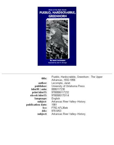 ﻿Pueblo، Hardscrabble، Greenhorn: Society on the High Plains، 1832-1856