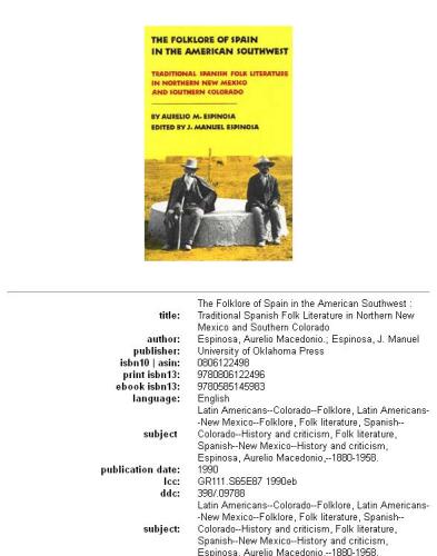 ﻿فولکلور اسپانیا در جنوب غربی آمریکا: ادبیات عامیانه سنتی اسپانیا در شمال نیومکزیکو و جنوب کلرادو