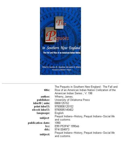 ﻿پکوتس در جنوب نیوانگلند: سقوط و ظهور یک ملت سرخپوست آمریکایی