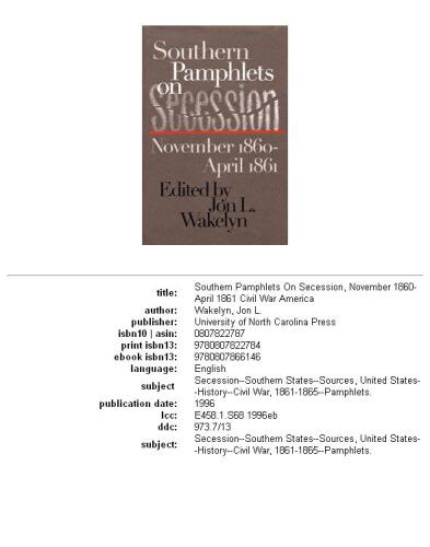 ﻿جزوات جنوبی در مورد جدایی، نوامبر 1860 - آوریل 1861