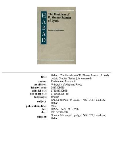 ﻿هاباد: حسیدیسم ر.شنور زلمان لیادی