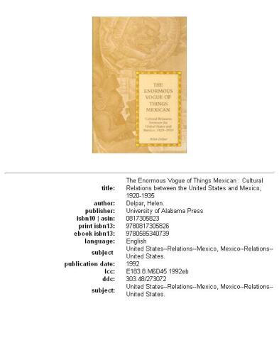 ﻿سبک عظیم چیزهای مکزیکی: روابط فرهنگی بین ایالات متحده و مکزیک ، 1920-1935